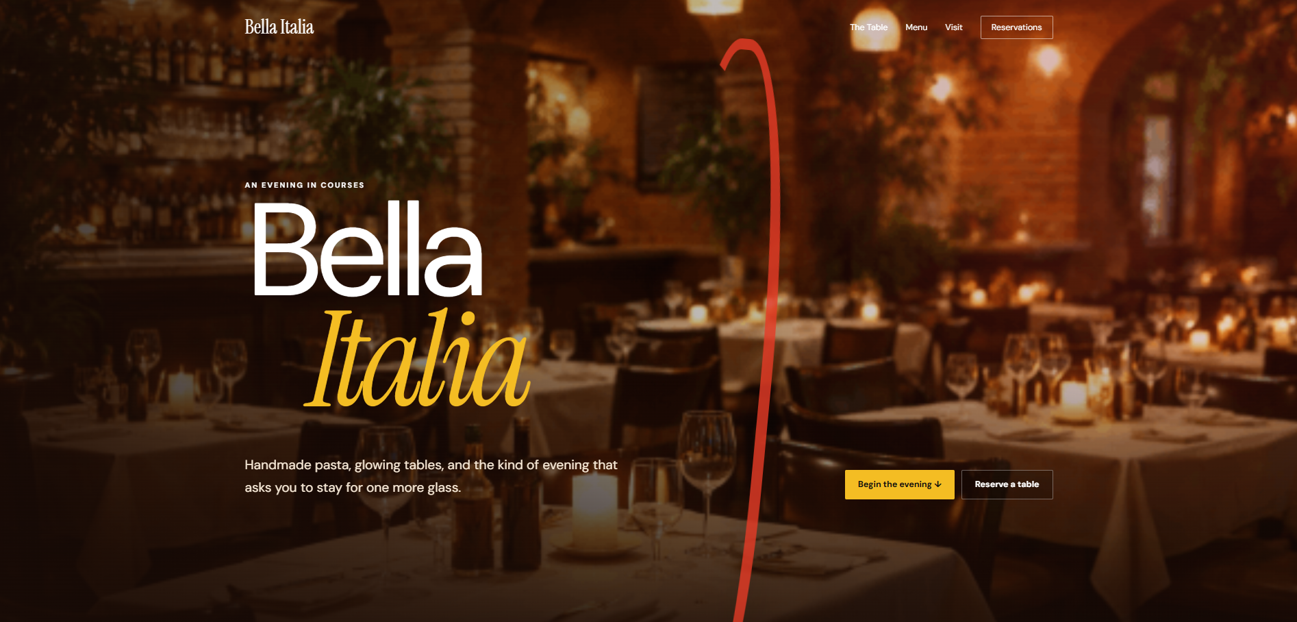 Bella Italia one-page restaurant website concept shown on desktop