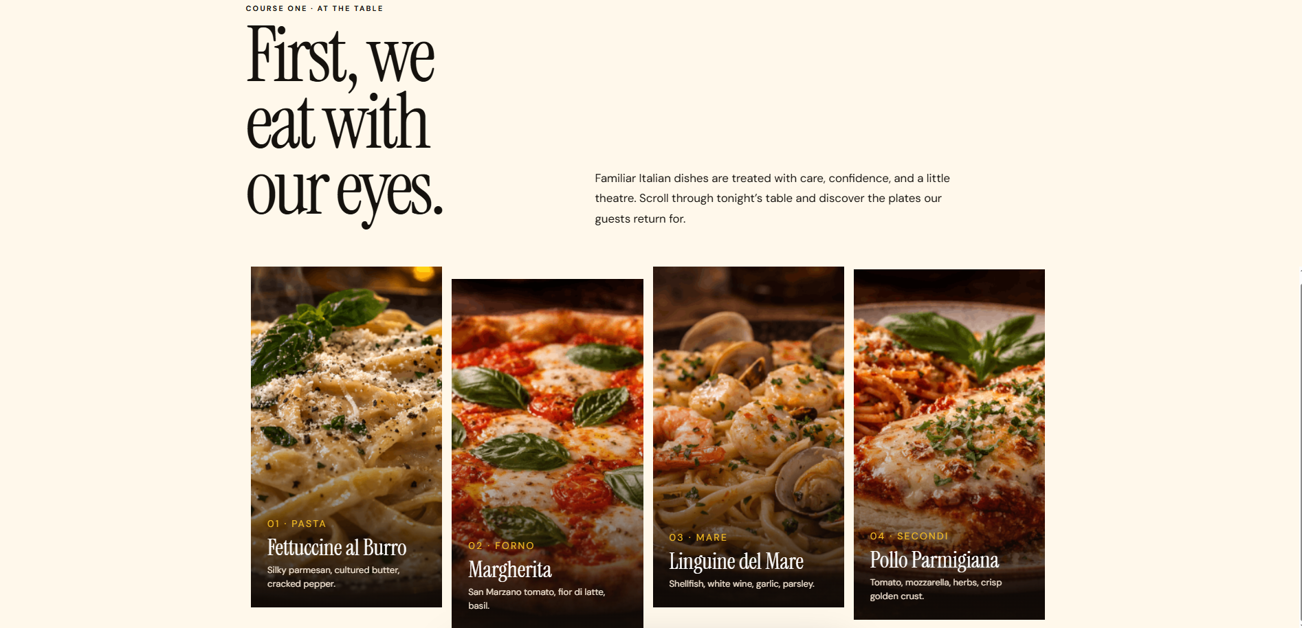 Bella Italia restaurant concept displayed on desktop