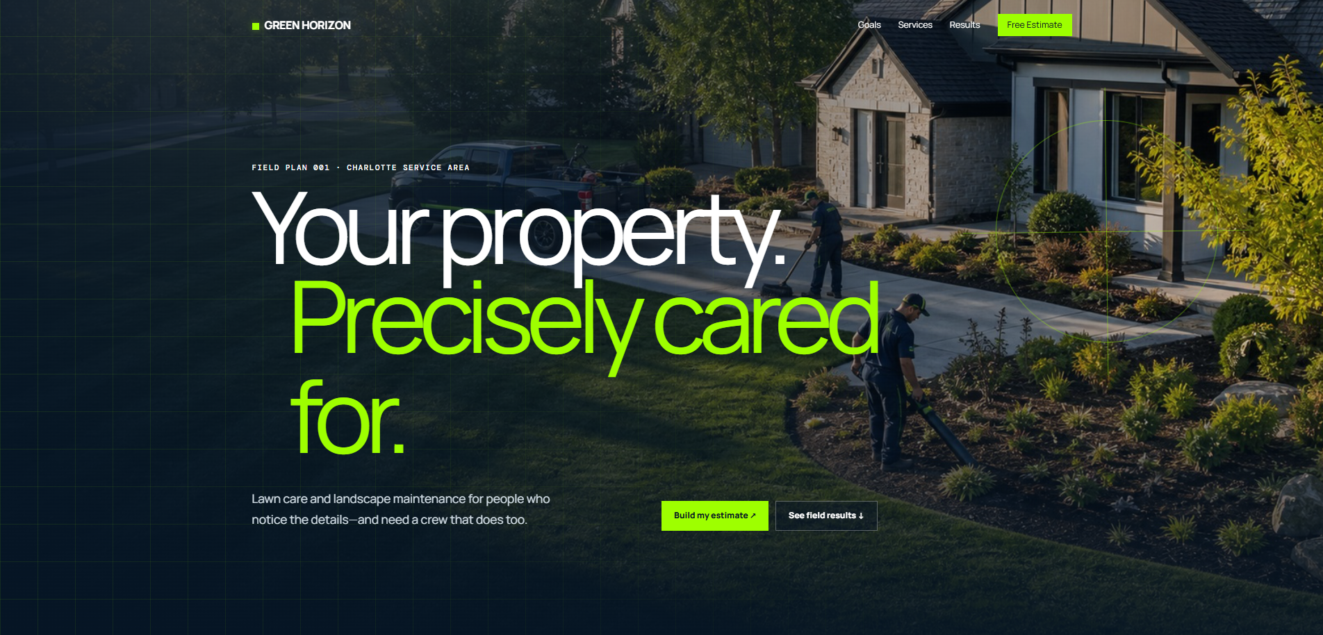 Green Horizon landscaping website concept shown on desktop