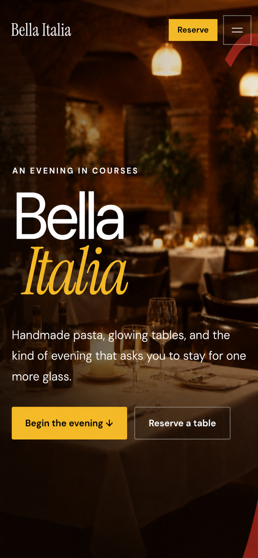 Bella Italia restaurant concept displayed on mobile