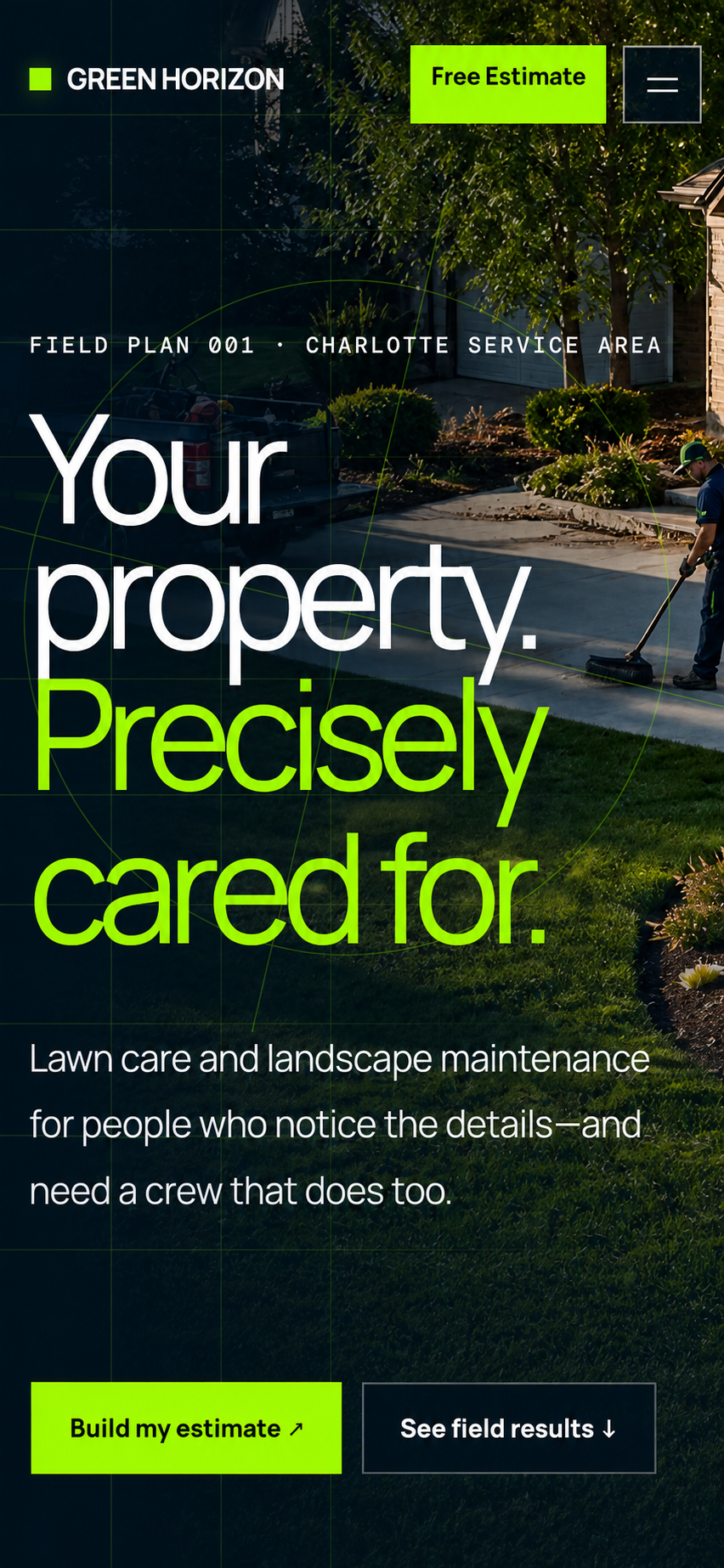 Green Horizon landscaping concept displayed on mobile